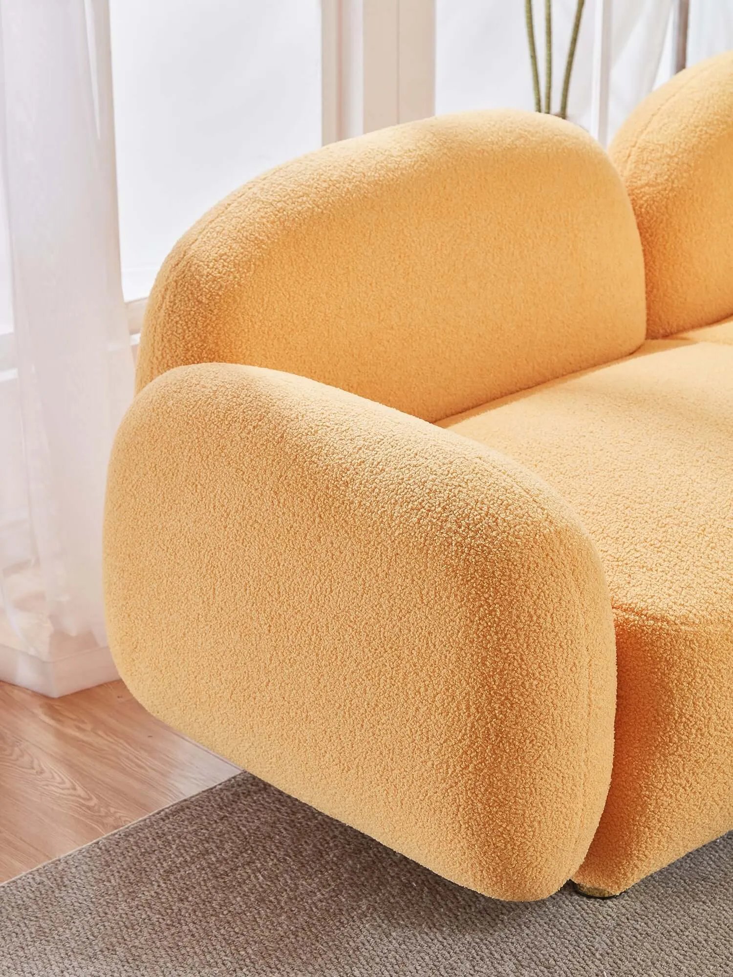 Cozy Teddy Fabric Sofa - Plush Yellow Velvet Couch 77.95"