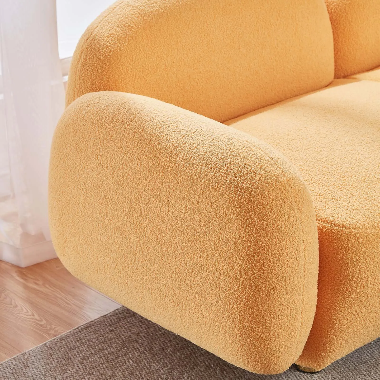 Cozy Teddy Fabric Sofa - Plush Yellow Velvet Couch 77.95"