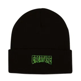 Creature Logo Outline Long Shoreman Beanie Hat Black