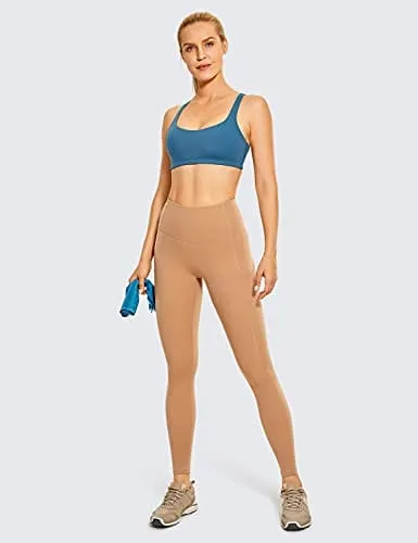 CRZ YOGA Women's Naked Feeling Workout Leggings 25 Inches - High Waisted Yoga Pants with Side Pockets Naked Barley
