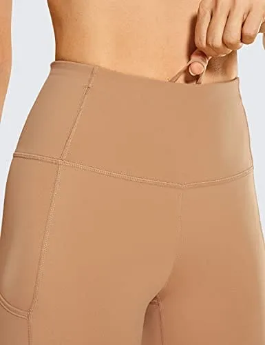 CRZ YOGA Women's Naked Feeling Workout Leggings 25 Inches - High Waisted Yoga Pants with Side Pockets Naked Barley