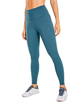 CRZ YOGA Women's Naked Feeling Workout Leggings 25 Inches - High Waisted Yoga Pants with Side Pockets Stone-Washed Indigo