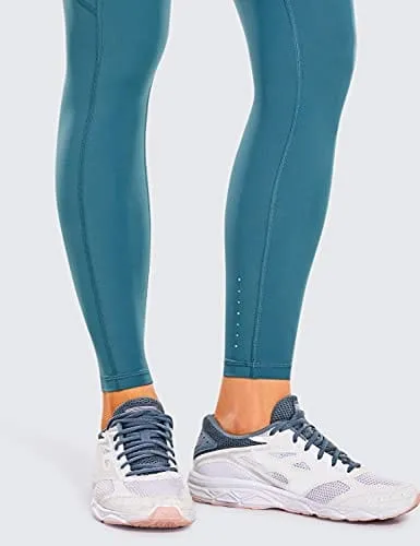 CRZ YOGA Women's Naked Feeling Workout Leggings 25 Inches - High Waisted Yoga Pants with Side Pockets Stone-Washed Indigo