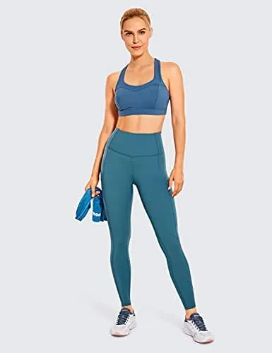 CRZ YOGA Women's Naked Feeling Workout Leggings 25 Inches - High Waisted Yoga Pants with Side Pockets Stone-Washed Indigo