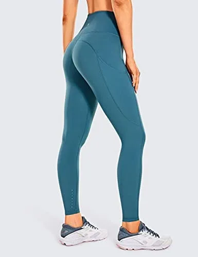 CRZ YOGA Women's Naked Feeling Workout Leggings 25 Inches - High Waisted Yoga Pants with Side Pockets Stone-Washed Indigo