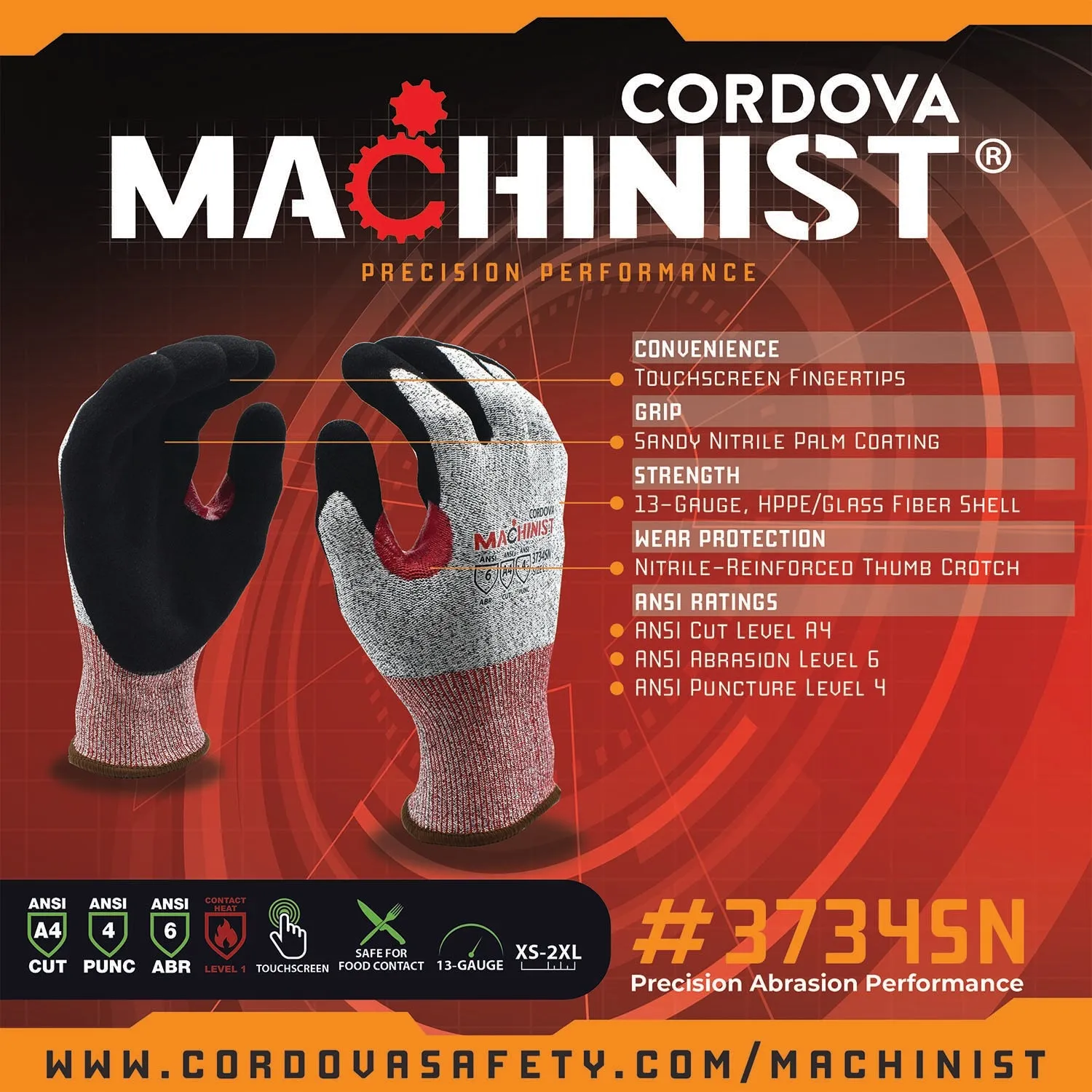 Cut-Resistant Gloves, ANSI Cut Level A4, Sandy Nitrile Coat