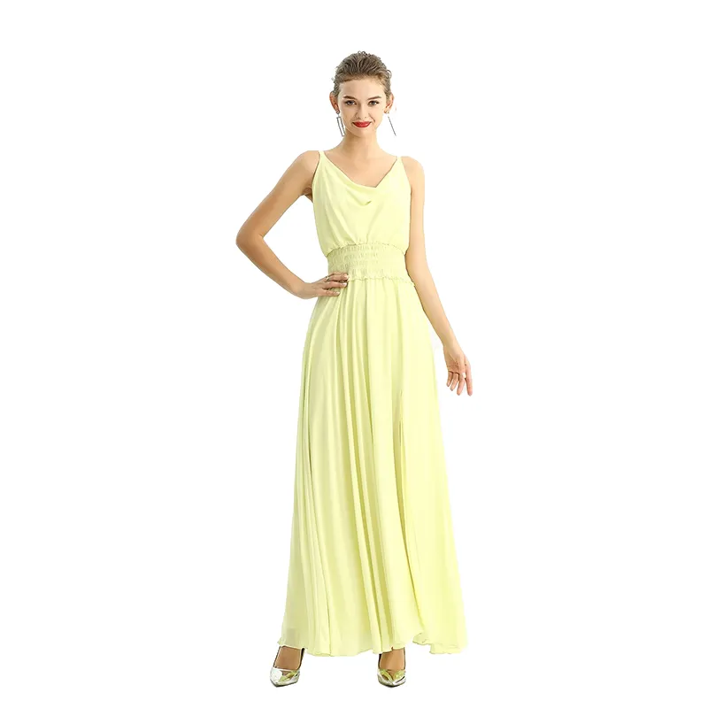 D207 Women solid heavy georgette cowl neck maxi evening dress