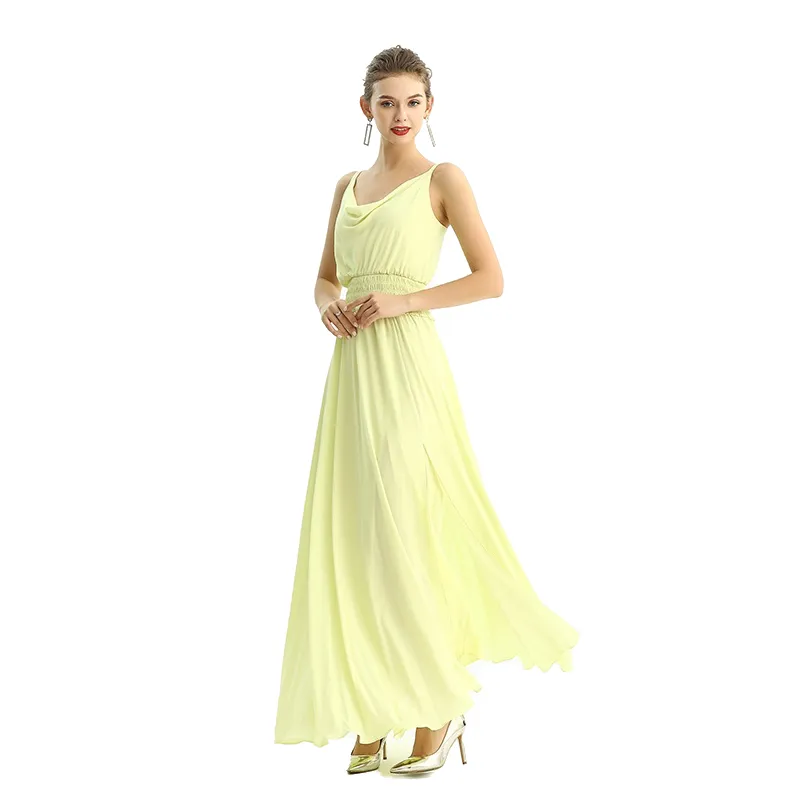 D207 Women solid heavy georgette cowl neck maxi evening dress