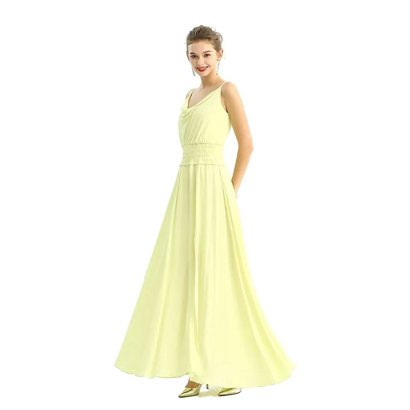 D207 Women solid heavy georgette cowl neck maxi evening dress