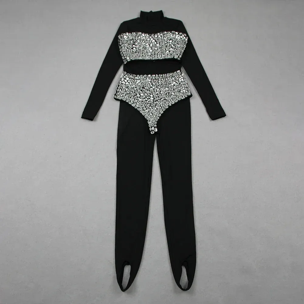 Diamond Decorated High Waist Jumpsuit Set