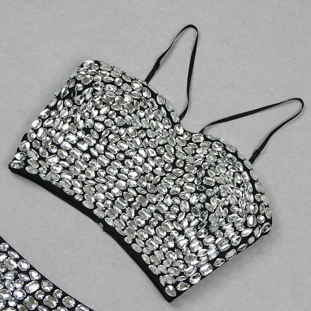 Diamond Decorated High Waist Jumpsuit Set
