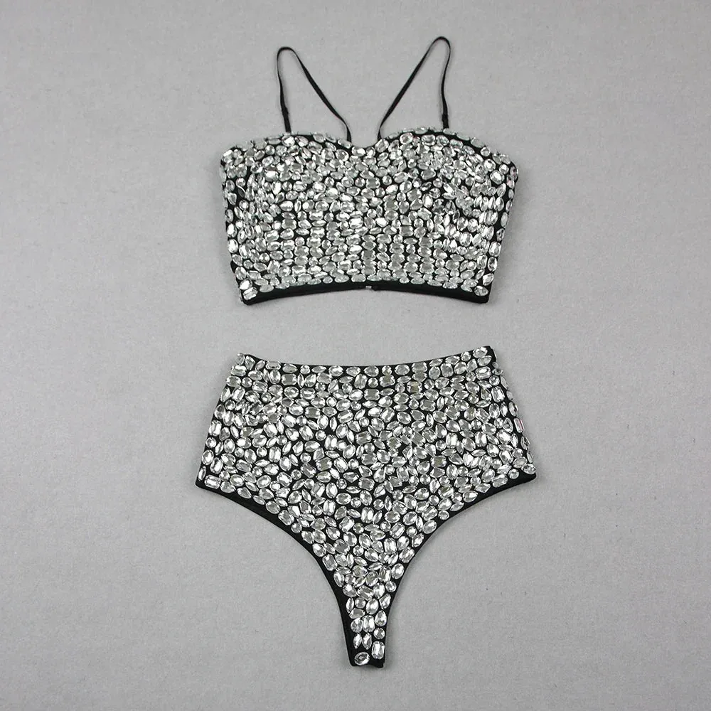 Diamond Decorated High Waist Jumpsuit Set