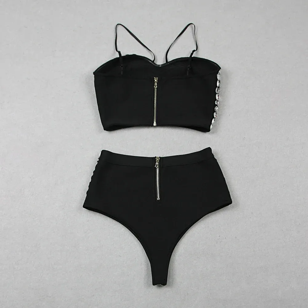 Diamond Decorated High Waist Jumpsuit Set