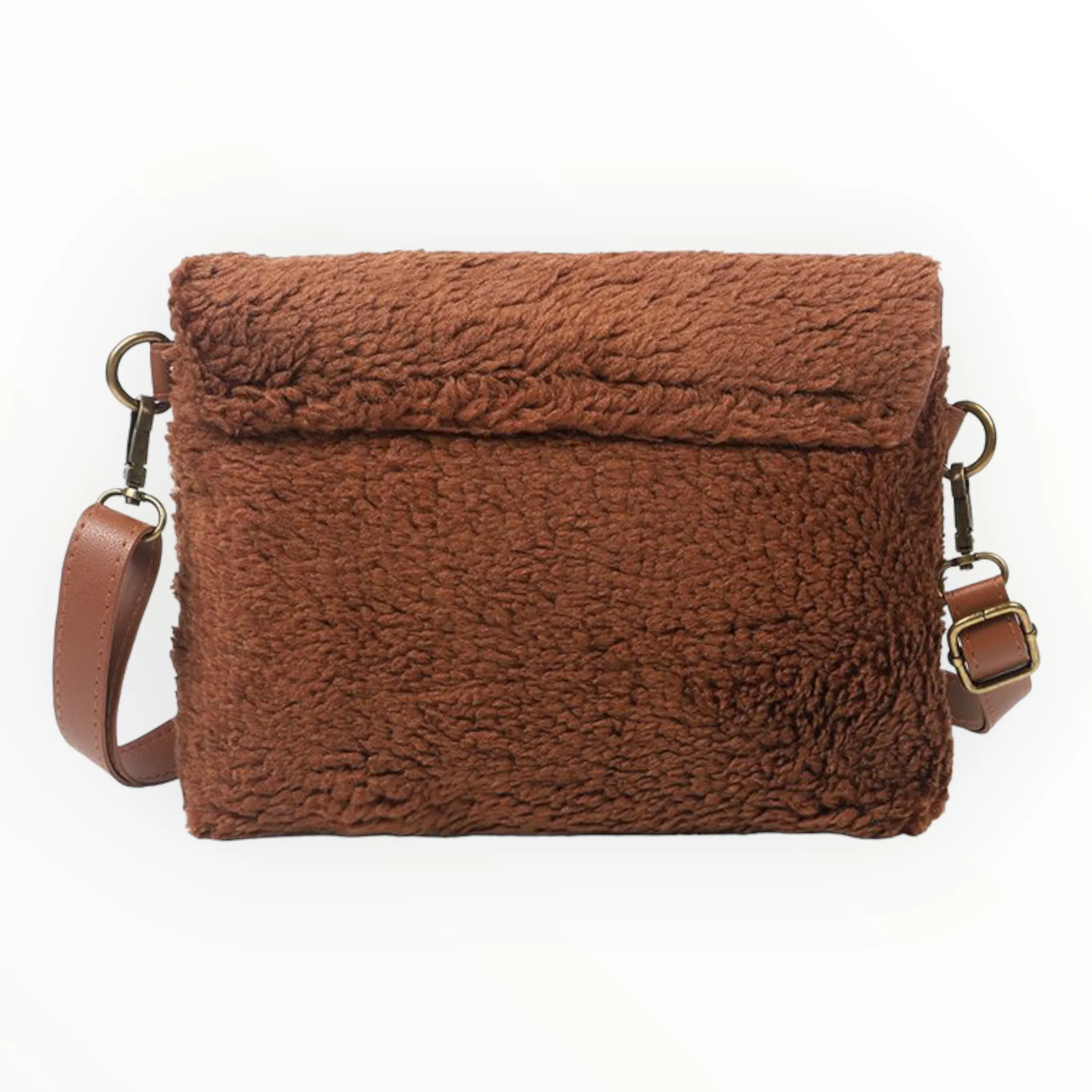 Donker Camel teddy schoudertasje / crossbody Bukti