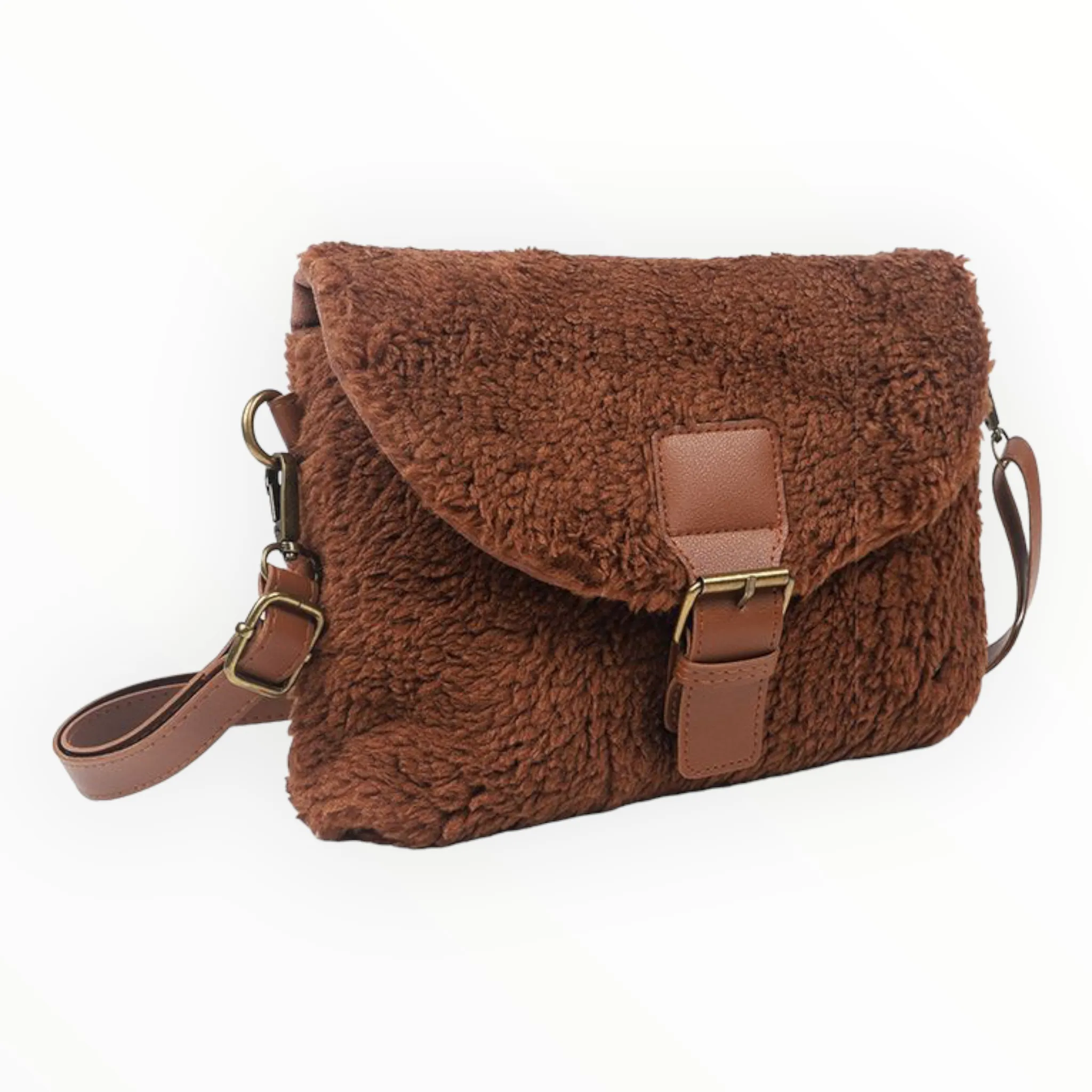 Donker Camel teddy schoudertasje / crossbody Bukti