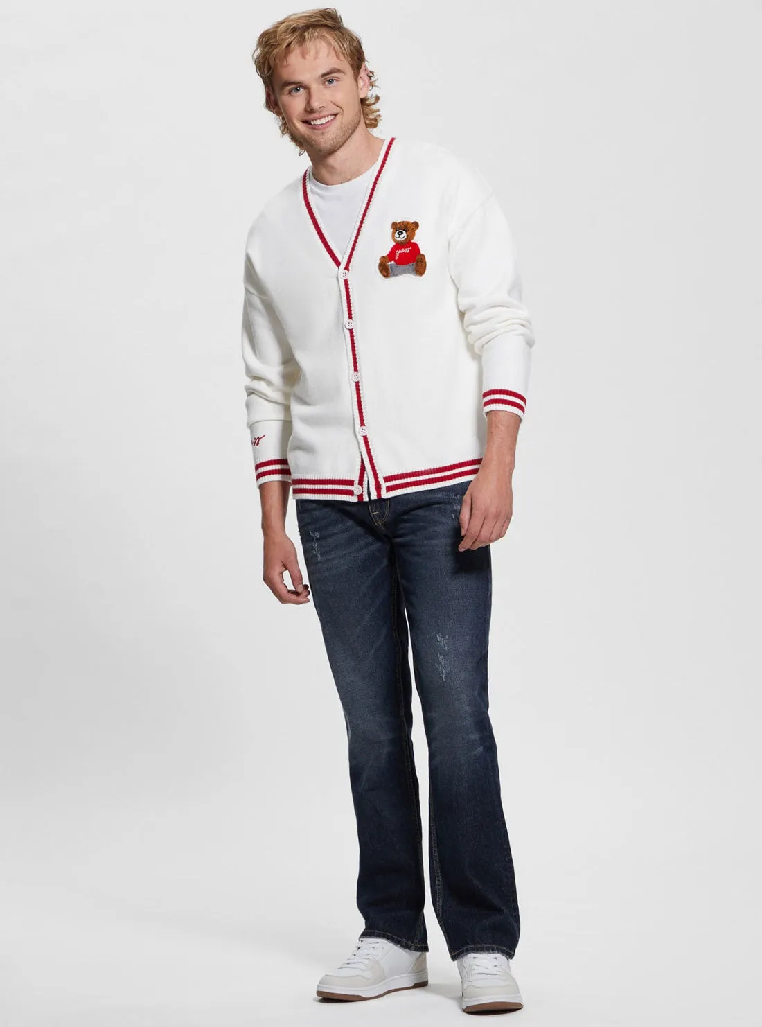 Eco White Liam Teddy Patch Cardigan