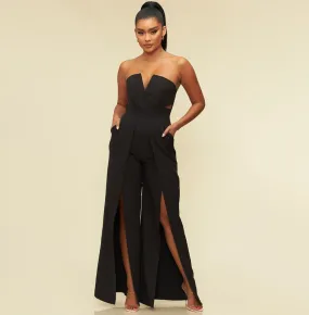 Elegant Strapless Cut Out Black Jumpsuit