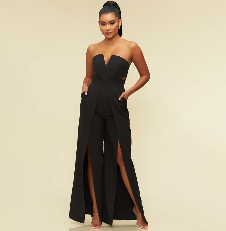 Elegant Strapless Cut Out Black Jumpsuit
