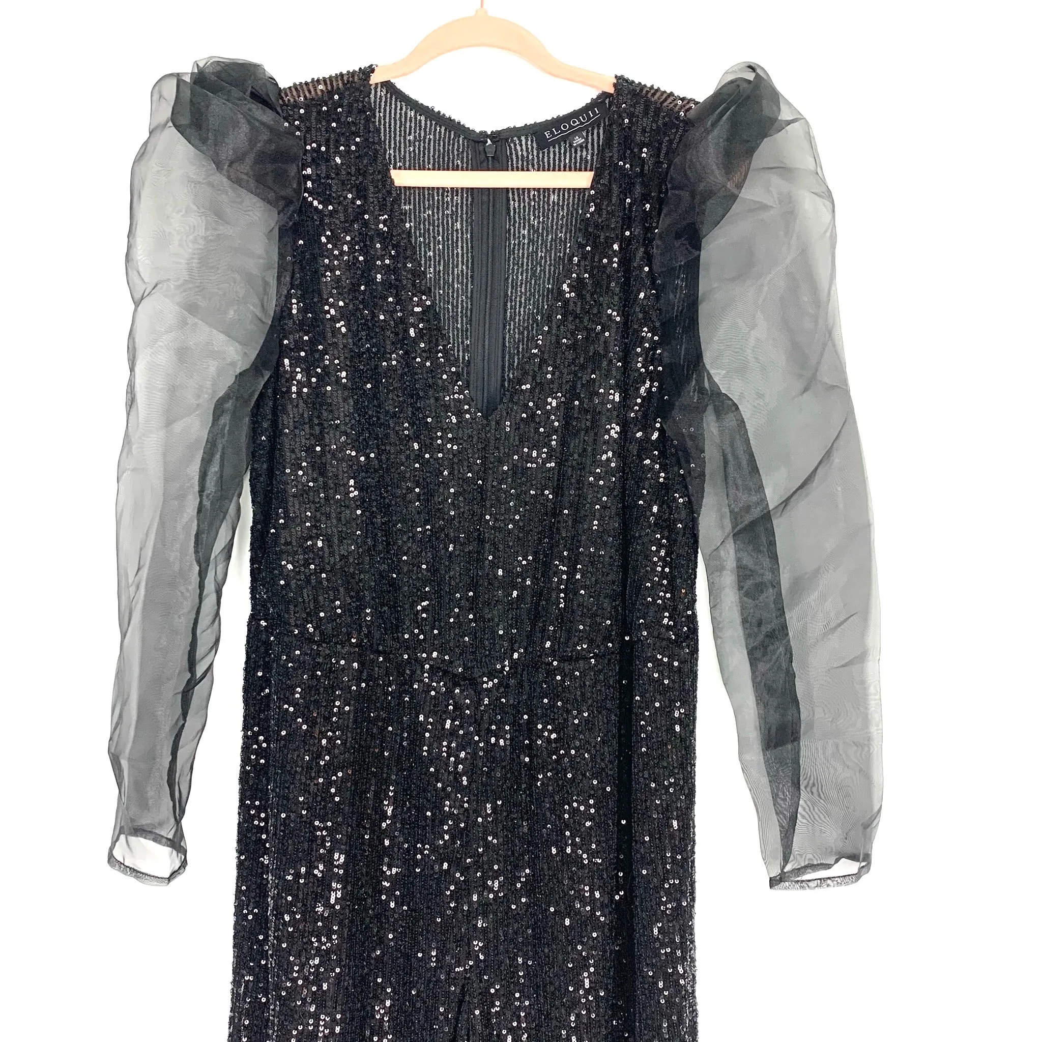 Eloquii Black Sequins Sheer Puff Sleeve Jumpsuit- Size 14