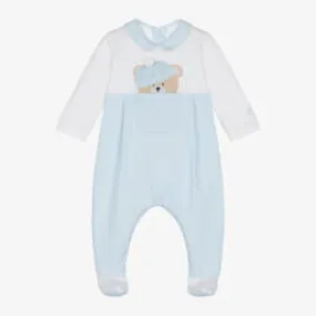 Emile et Rose Boys Blue Cotton Teddy Bear Babygrow