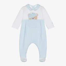 Emile et Rose Boys Blue Cotton Teddy Bear Babygrow
