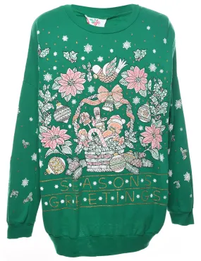 Festive Season Green Printed Christmas Sweatshirt - L
