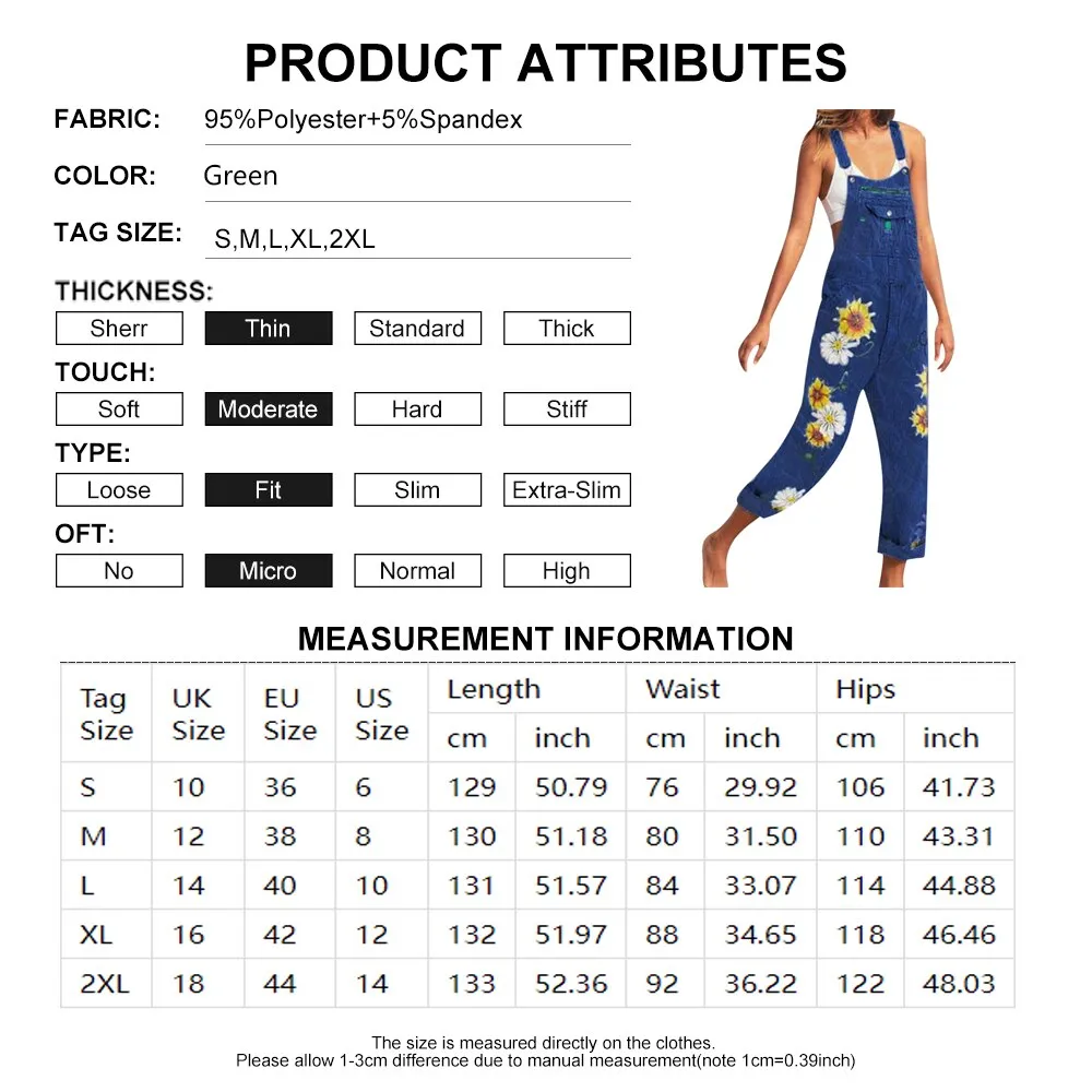 Funki Buys | Pants | Women's  Fashion Daisy Print Bib Overalls
