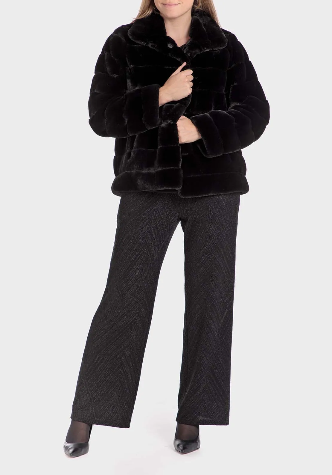Fur Three-Quarter Coat - Black