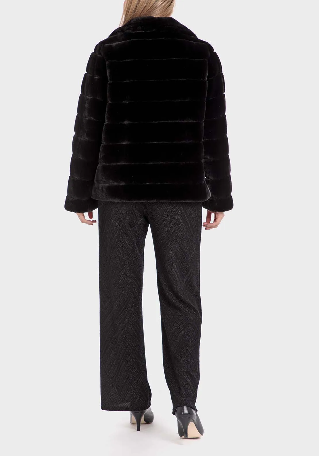 Fur Three-Quarter Coat - Black