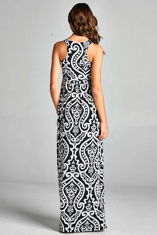 Garden Party Maxi Dress - Fuchsia and Aqua Damask