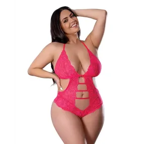 Get It Girl Lace Halter Teddy w/Snap Crotch - Pink QN