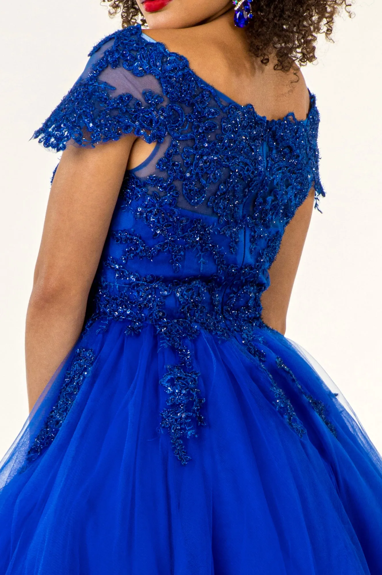 GL GS1953 - Off the Shoulder A-Line Homecoming Dress with Lace Embellished Bodice & Layered Tulle Skirt