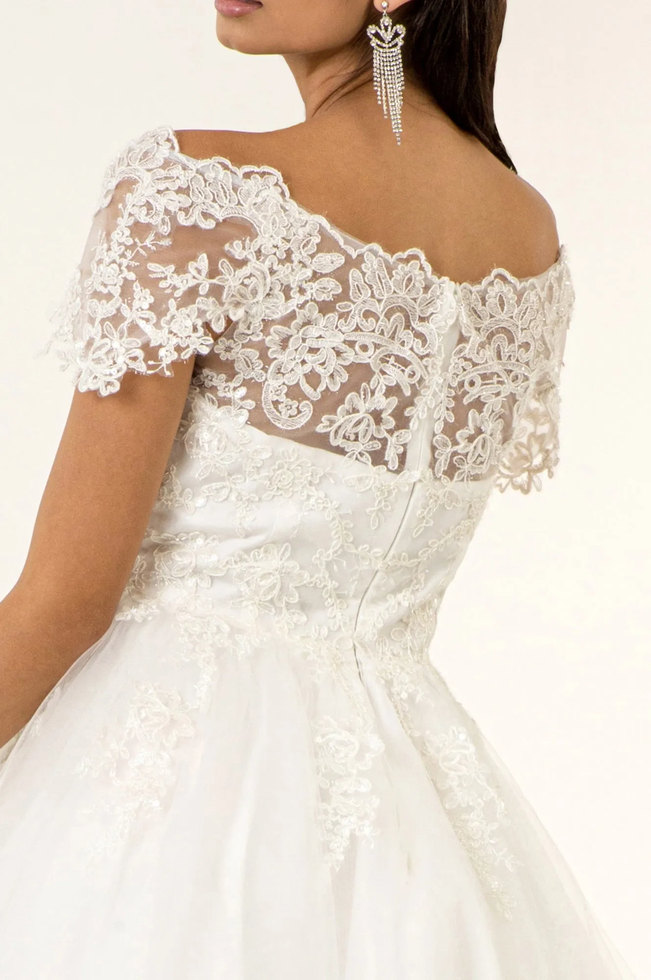GL GS1953 - Off the Shoulder A-Line Homecoming Dress with Lace Embellished Bodice & Layered Tulle Skirt