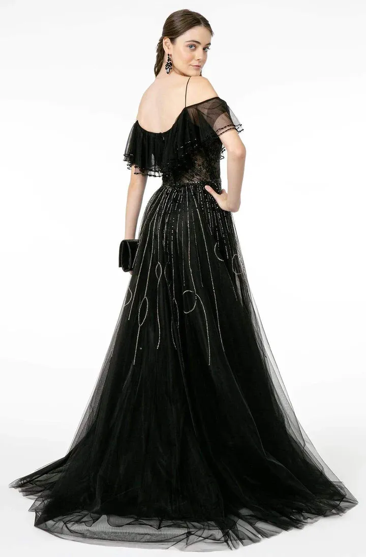 GLS BY GLORIA GL1809 Mesh-Layered Top A-Line Evening Dress