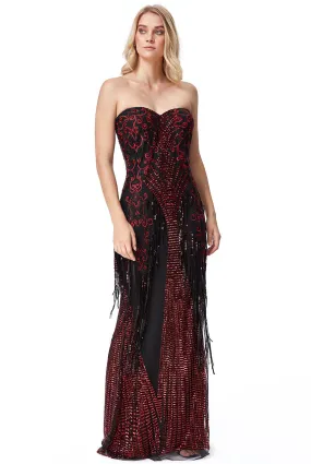 Goddiva Sweet Heart Sequin Fringe Chiffon Maxi Dress