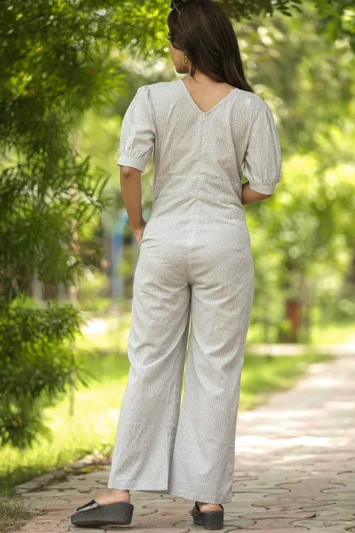 Gray Bee Hive Hand Block Printed Jumpsuit