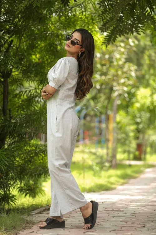 Gray Bee Hive Hand Block Printed Jumpsuit