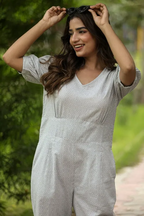 Gray Bee Hive Hand Block Printed Jumpsuit