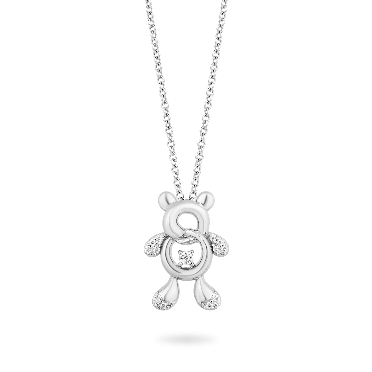 Hallmark Fine Jewelry Tiny Teddybear Pendant in Sterling Silver with 1/10 Cttw of Diamonds