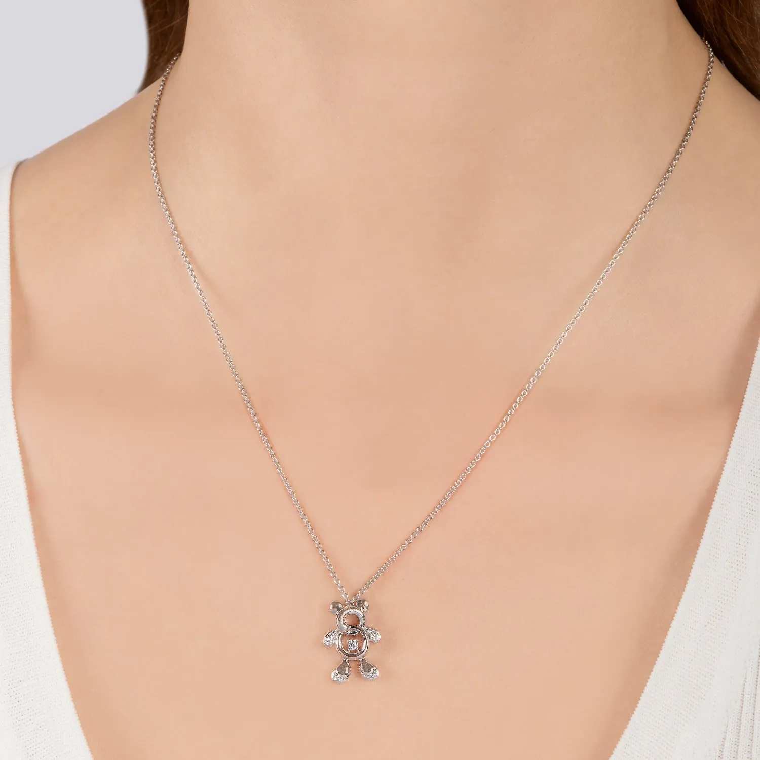 Hallmark Fine Jewelry Tiny Teddybear Pendant in Sterling Silver with 1/10 Cttw of Diamonds