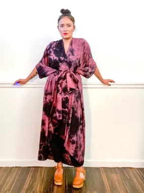 Hand-Dyed High Low Kimono Rose Black Overdye