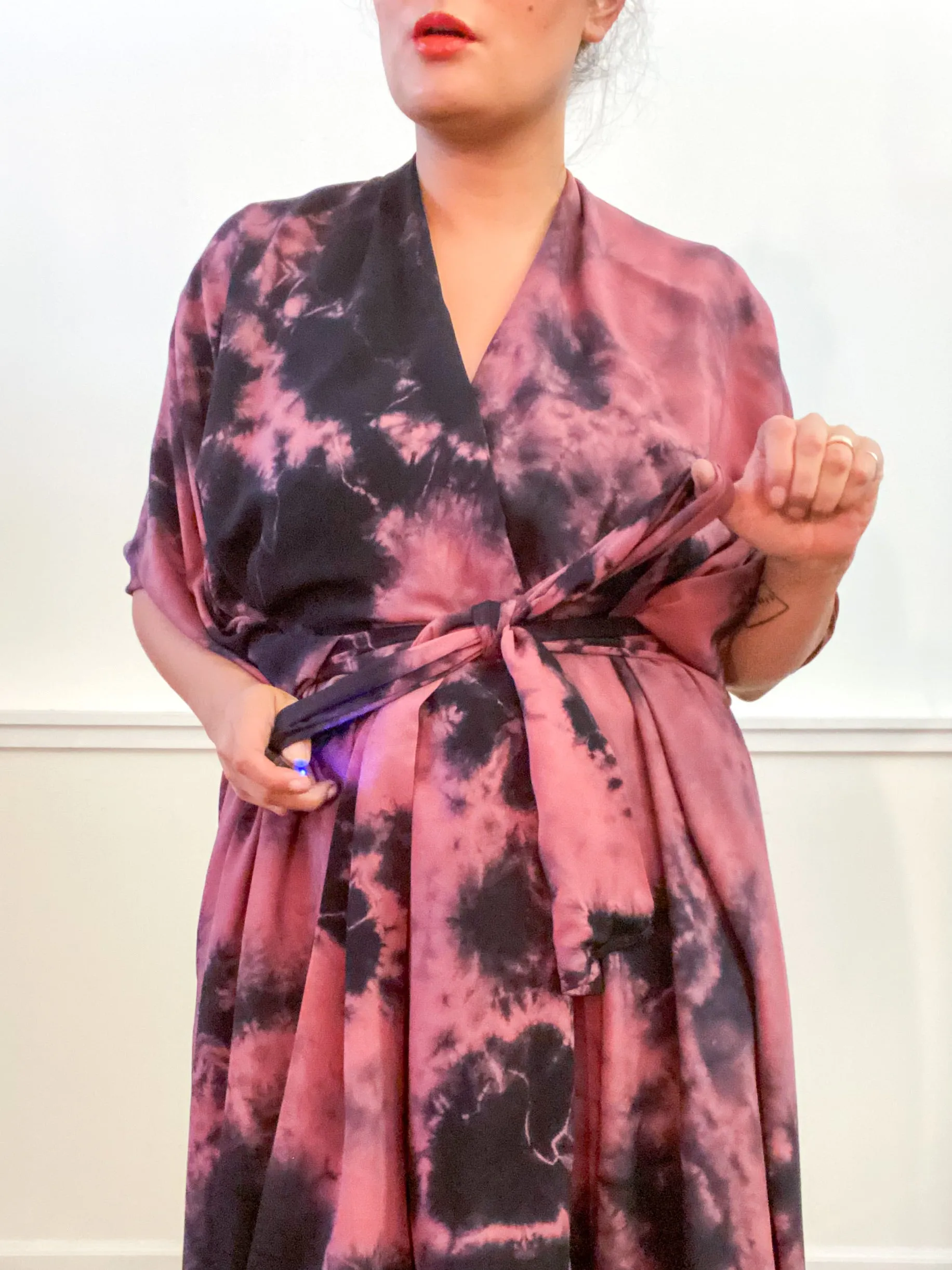 Hand-Dyed High Low Kimono Rose Black Overdye