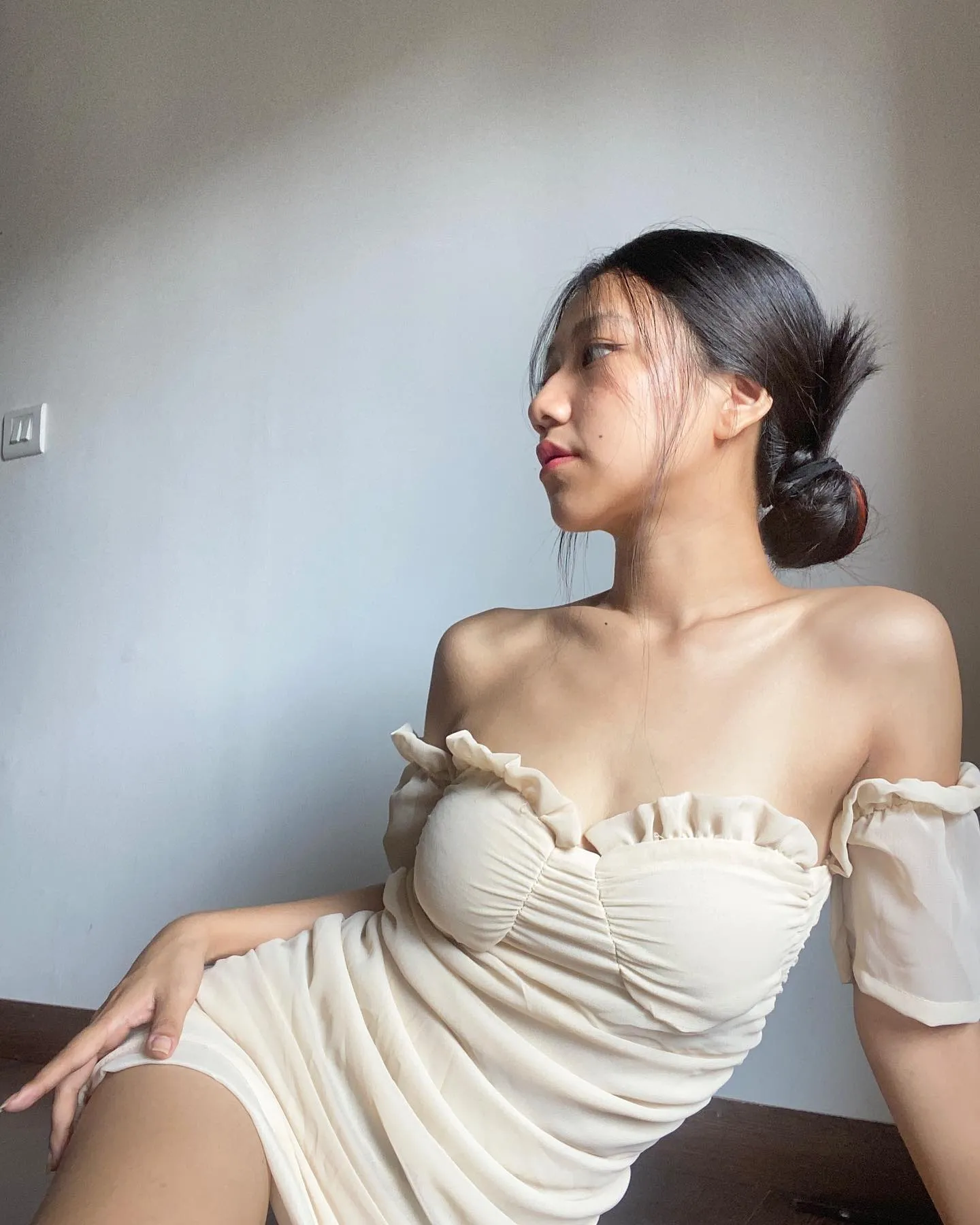 Kenzie beige off shoulder dress