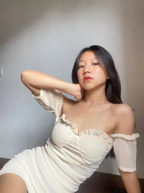 Kenzie beige off shoulder dress