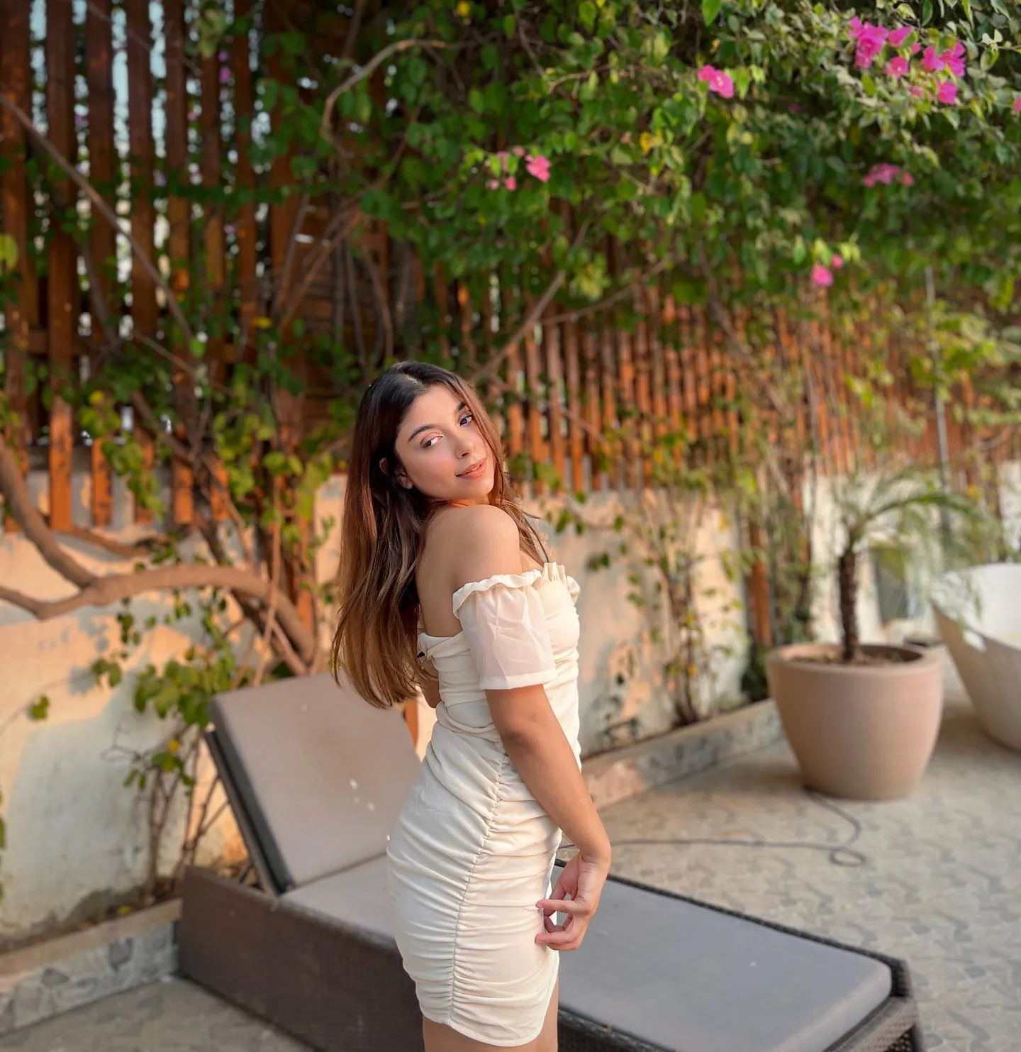 Kenzie beige off shoulder dress