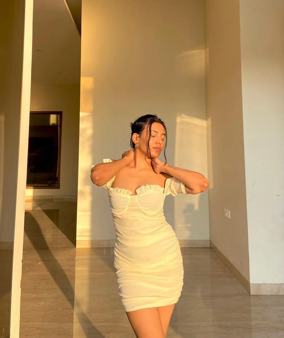 Kenzie beige off shoulder dress