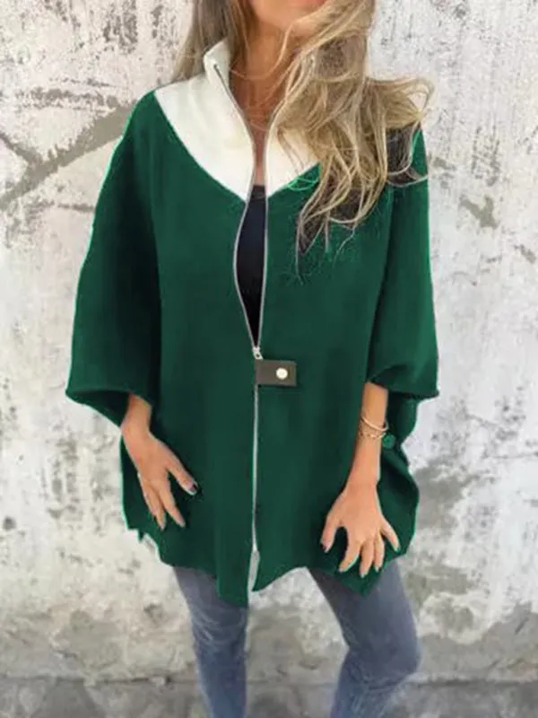 Kimono Sleeve Fleece Cape Zip-Up Jacket