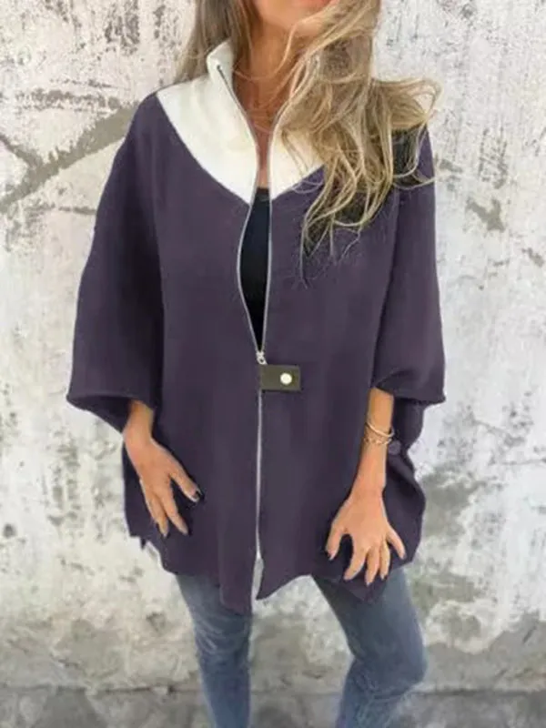 Kimono Sleeve Fleece Cape Zip-Up Jacket
