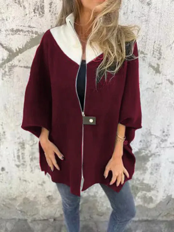 Kimono Sleeve Fleece Cape Zip-Up Jacket