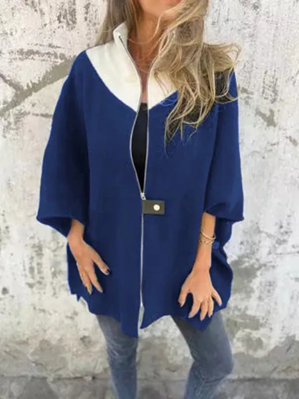 Kimono Sleeve Fleece Cape Zip-Up Jacket
